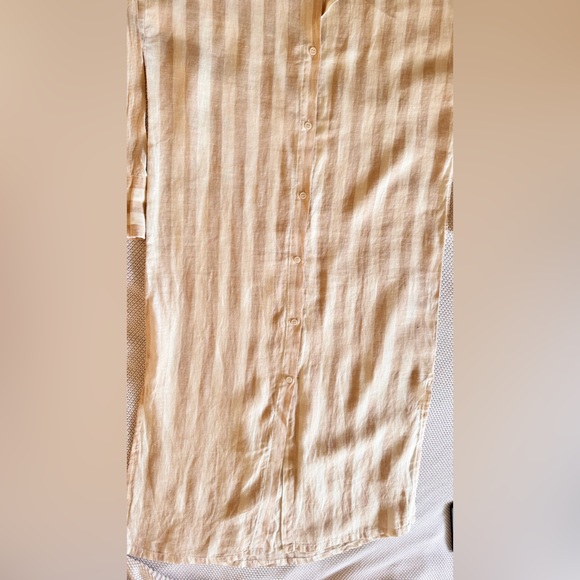 H&M Beige Striped Linen Shirtdress Maxi Dress Button Up Shirt Dress - Picture 5 of 13